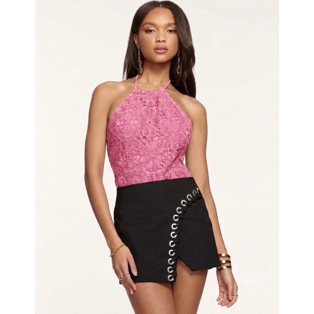 Ramy Brook Kiera Grommet Lace Embellished Mini Skirt Black 2 NWOT $265